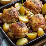garlic chicken and potatoes - featured image
