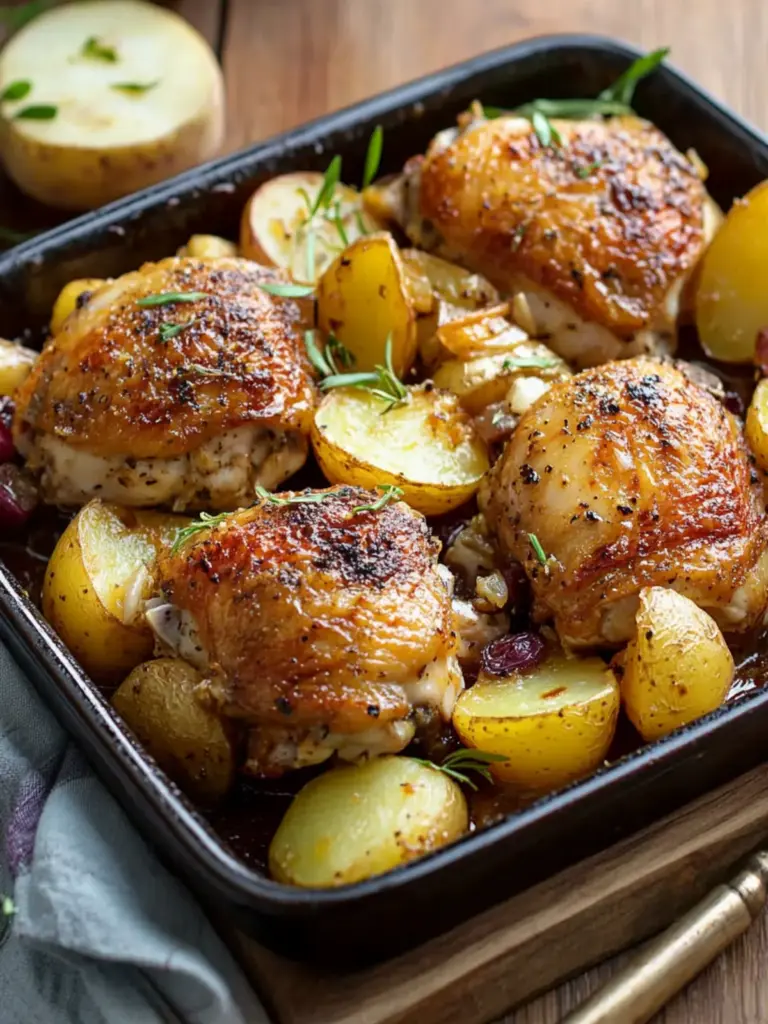 garlic chicken and potatoes - featured image
