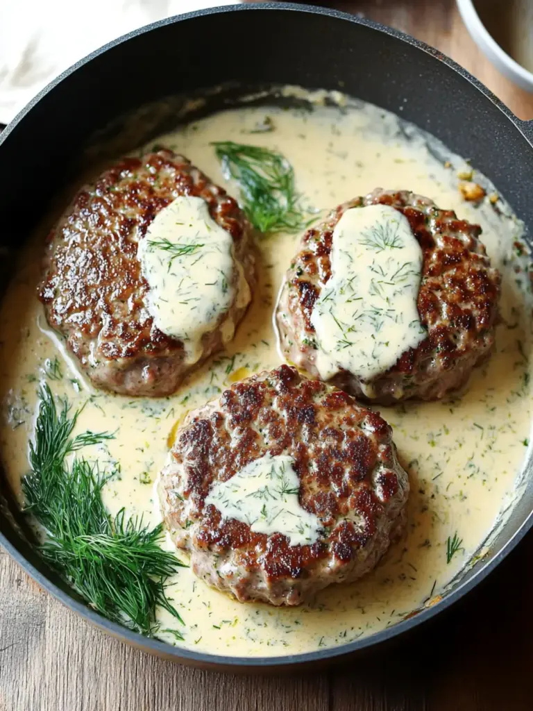 hamburger steaks in creamy dill sauce - featured image