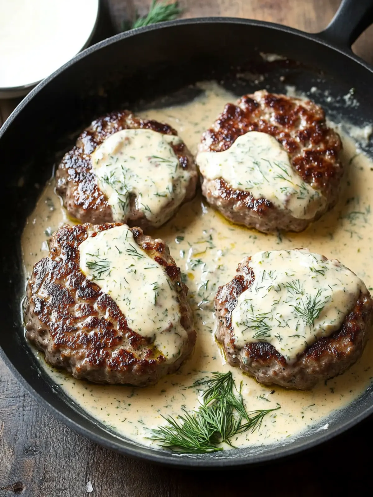 hamburger steaks in creamy dill sauce preparation steps