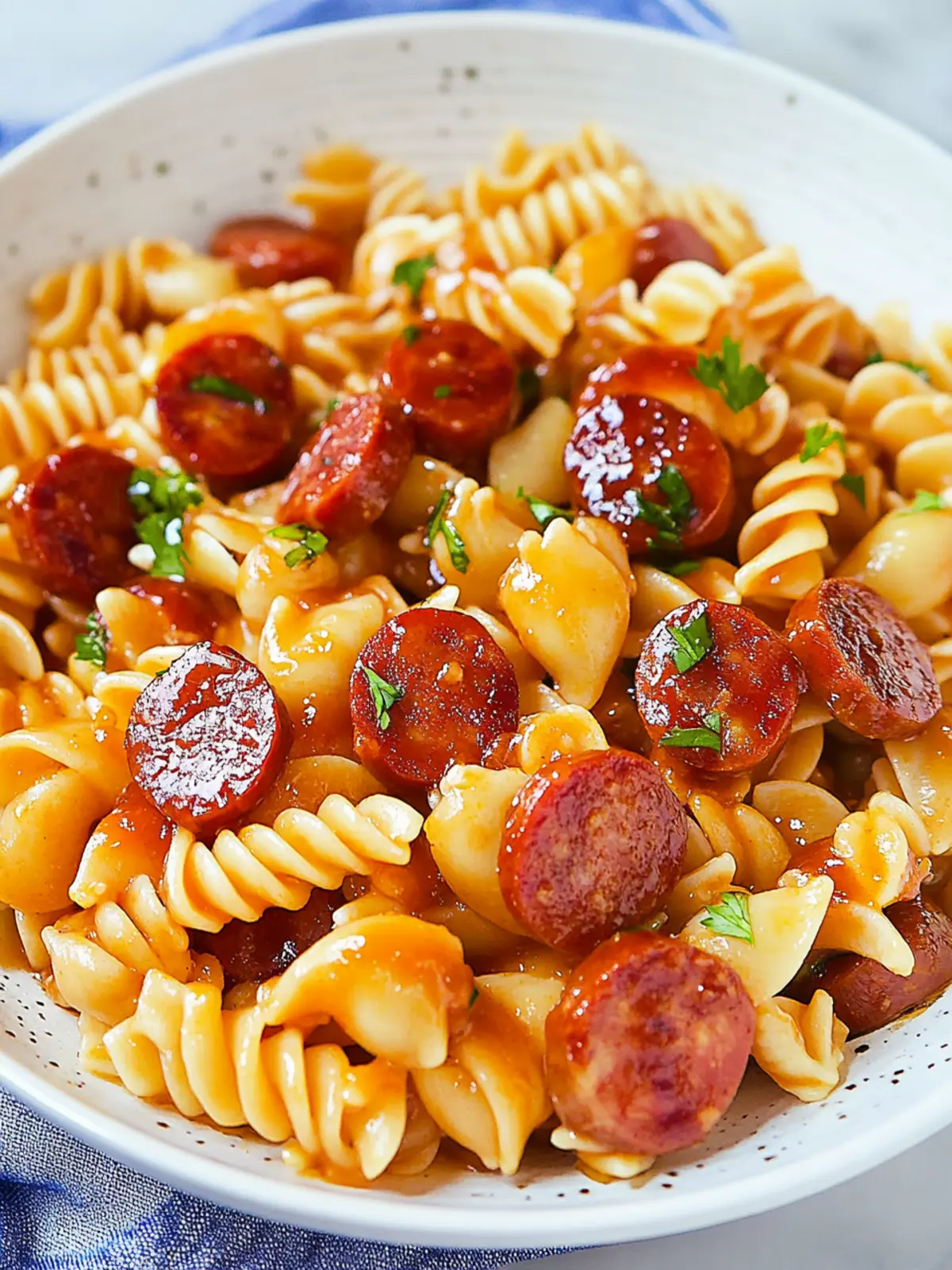 honey bbq kielbasa pasta preparation steps
