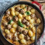 one pot creamy meatballs and gnocchi - featured image