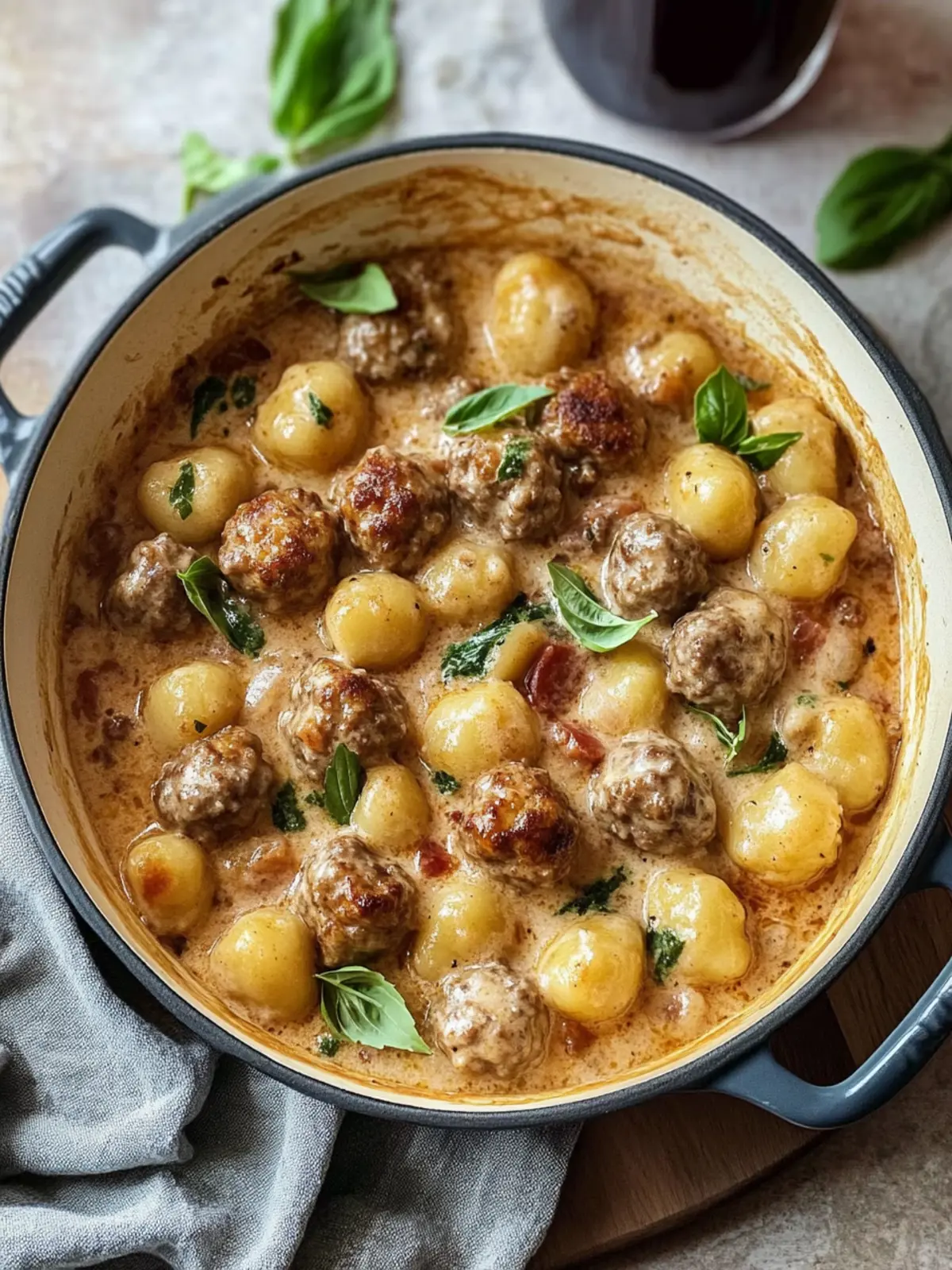 one pot creamy meatballs and gnocchi preparation steps