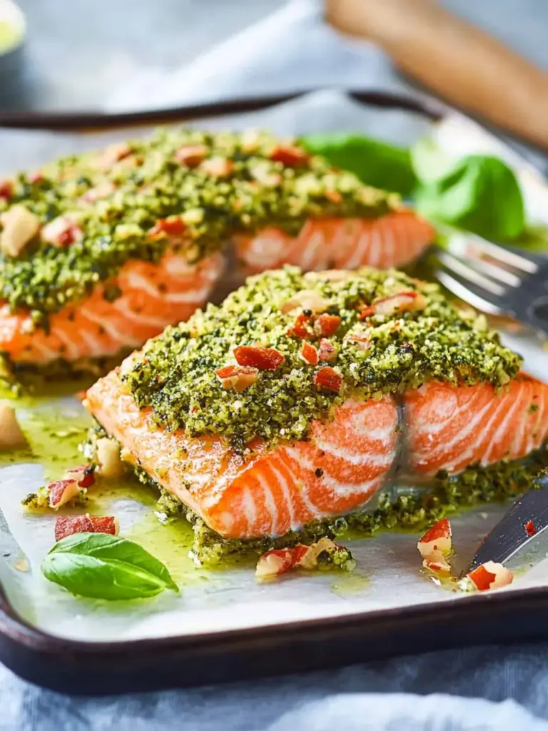 pesto crusted salmon - featured image