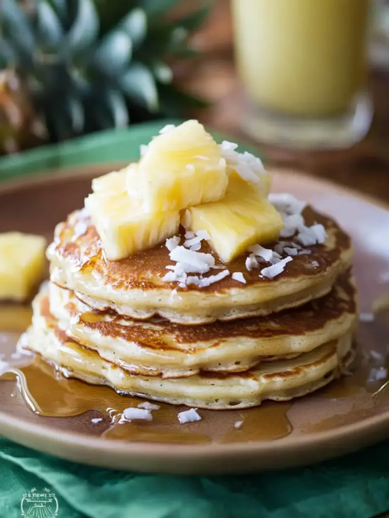 pineapple pancakes with coconut drizzle - featured image