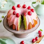 pistachio bundt cake with cherry glaze - featured image