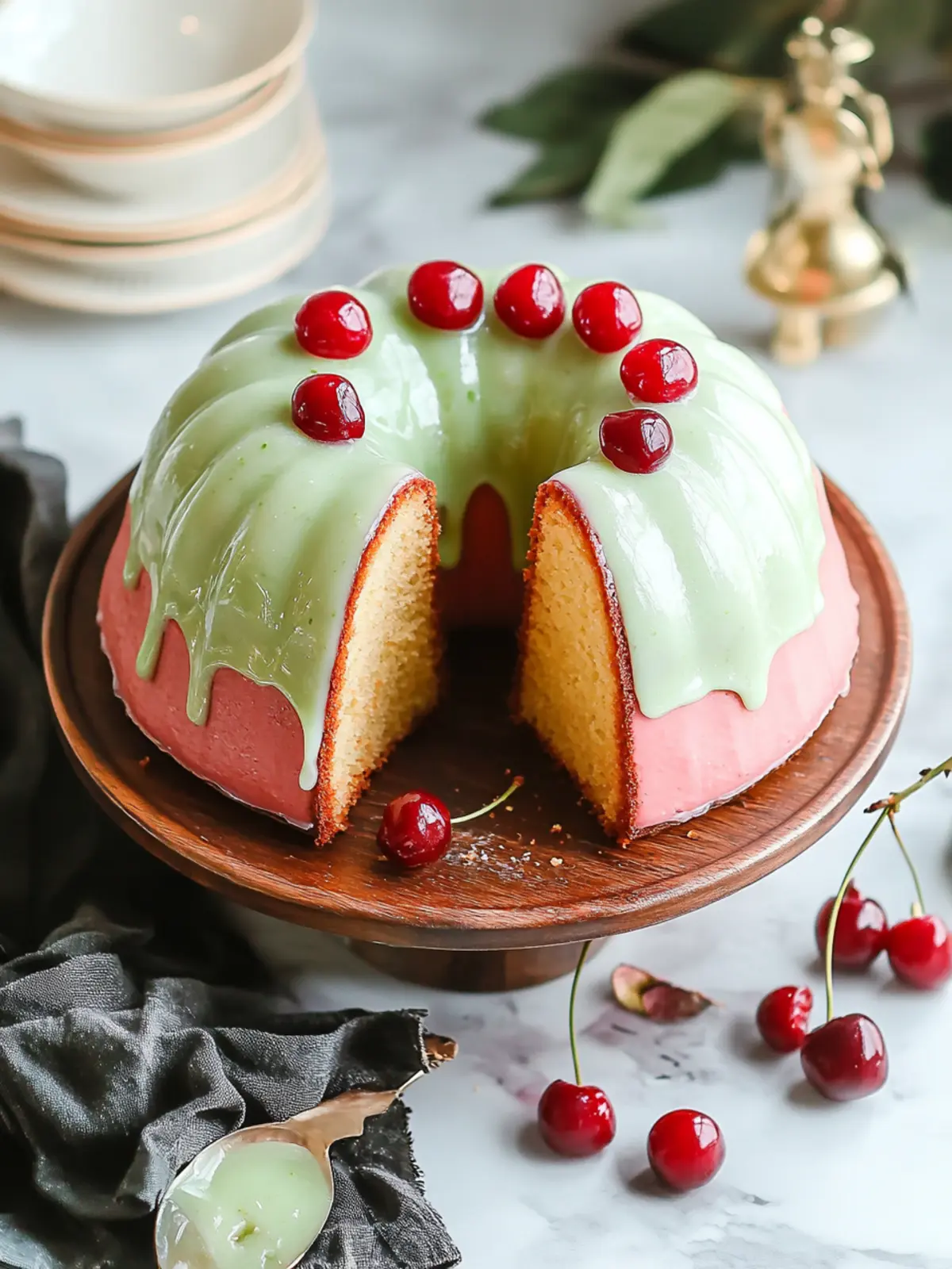 pistachio bundt cake with cherry glaze preparation steps