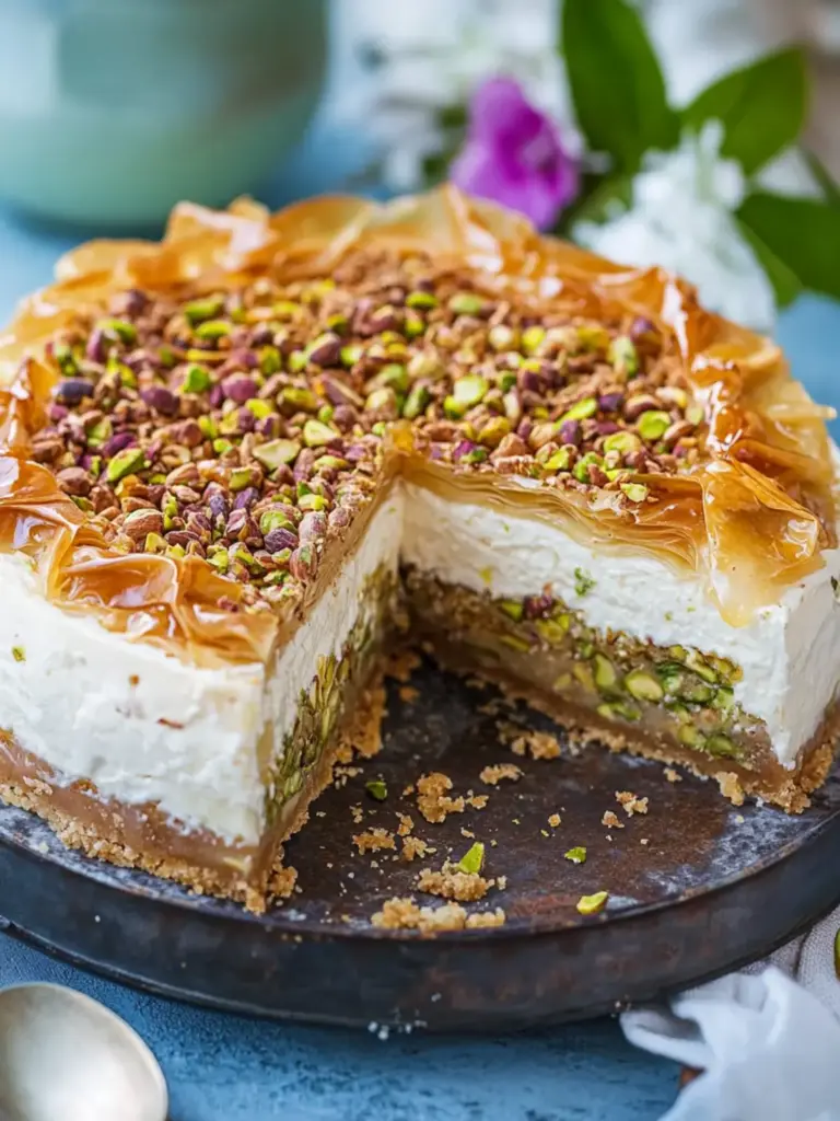 Pistachio Honey Baklava Cheesecake - featured image