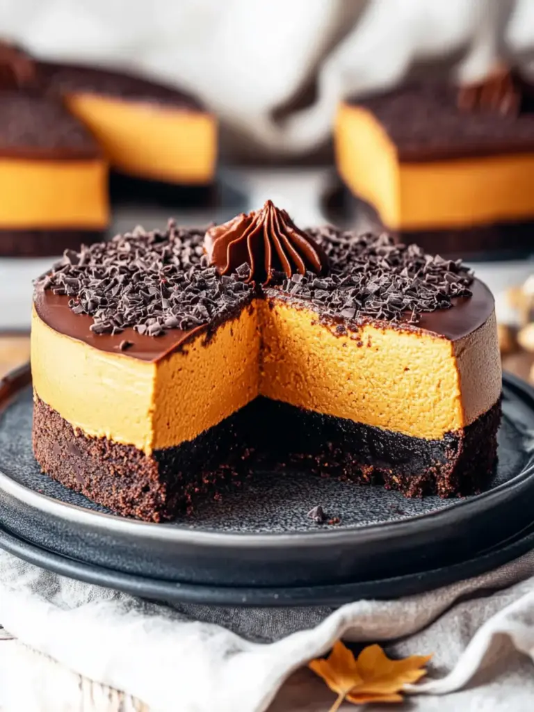 pumpkin chocolate cheesecake - featured image