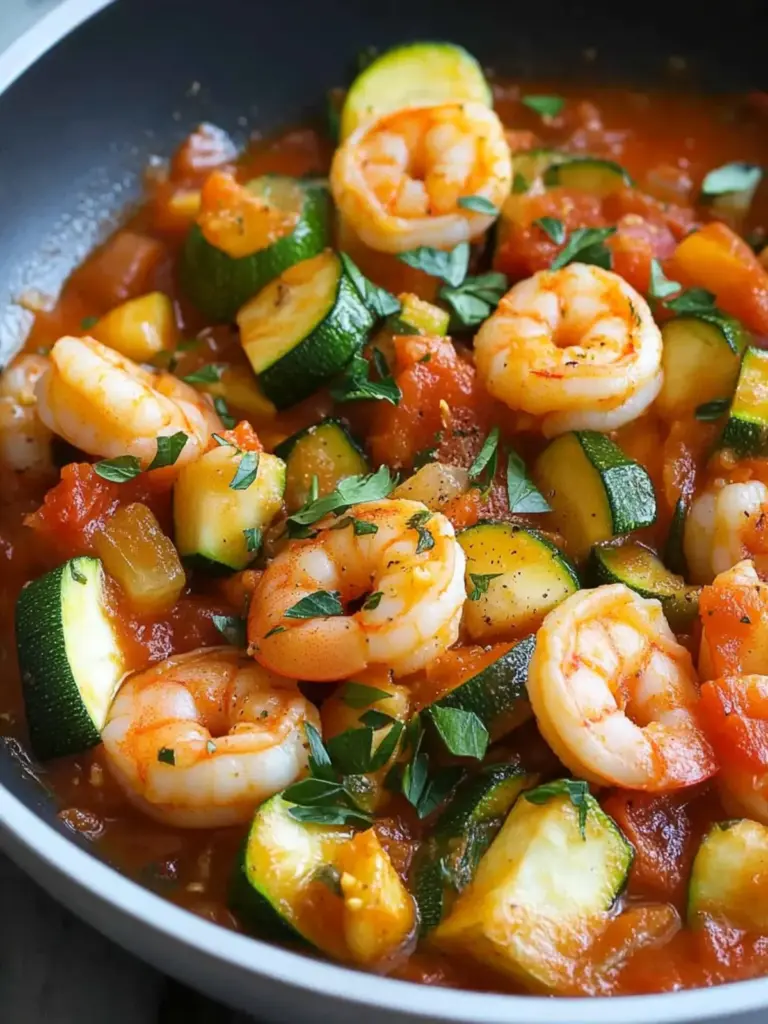 quick shrimp and zucchini in garlic tomato sauce - featured image