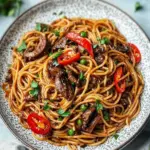 vegan singapore black pepper sauce spaghetti - featured image