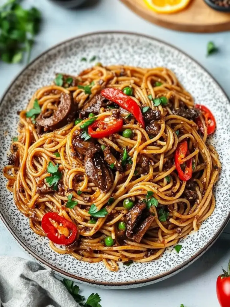vegan singapore black pepper sauce spaghetti - featured image
